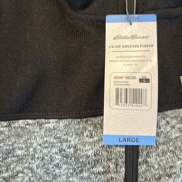 Eddie Bauer 1/4 zip sweater fleece, pockets, heather gray and black, NWT - Picture 3 of 6